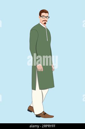 Un jeune Pakistanais en robe shalwar kameez Illustration de Vecteur