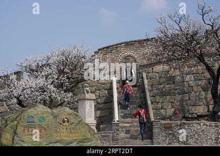 200410 -- PÉKIN, le 10 avril 2020 -- une photo prise le 10 avril 2020 montre le paysage printanier de la Grande Muraille de Mutianyu à Pékin, capitale de la Chine. CHINE-PÉKIN-GRAND MUR-DÉCOR CN JUXHUANZONG PUBLICATIONXNOTXINXCHN Banque D'Images