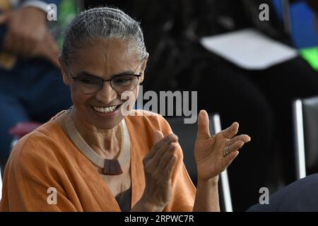 DF - BRASILIA - 09/05/2023 - BRASILIA, CÉRÉMONIE DE LA JOURNÉE AMAZONIENNE - la ministre de l'Environnement, Marina Silva, lors de la cérémonie de la Journée amazonienne qui s'est tenue au Palais Planalto ce mardi 5 septembre. Photo : Mateus Bonomi/AGIF Banque D'Images