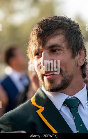 Toulon, France. 04 septembre 2023. Eben Etzebeth vu lors de la cérémonie. La cérémonie officielle d’accueil de l’équipe nationale sud-africaine de rugby à la coupe du monde de rugby 2023 s’est déroulée à Toulon, dans le sud de la France, camp de base de l’équipe pendant la phase de groupe éliminatoire. (Photo Laurent Coust/SOPA Images/Sipa USA) crédit : SIPA USA/Alamy Live News Banque D'Images