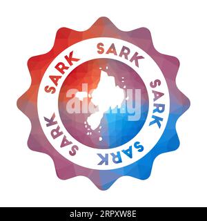 Logo Sark Low poly. Logo de voyage dégradé coloré de l'île dans un style géométrique. Signe rond polygonal Sark multicolore avec carte pour votre infogra Illustration de Vecteur