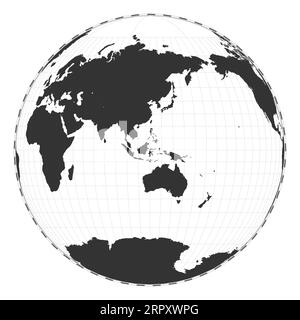 Carte du monde vectorielle. La projection en perspective à deux mondes de Gilbert. Carte géographique simple avec des lignes de latitude et de longitude. Centré sur une longitude de 120 degrés W. Illustration de Vecteur