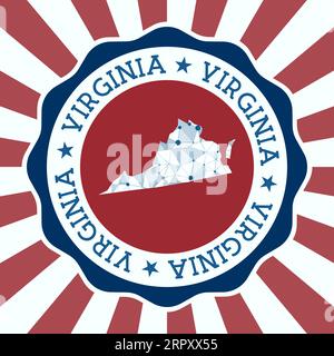 Virginia badge. Logo rond de notre état avec carte de maille triangulaire et rayons radiaux. EPS10 Vector. Illustration de Vecteur