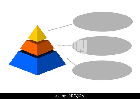 Illustration infographique de triangles jaunes et bleus divisés et découpés en tiers et espace pour le texte, forme Pyramide faite de trois couches Illustration de Vecteur