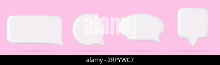 Ensemble réaliste de boîtes de parole 3D isolé sur fond. Illustration vectorielle de boîtes de dialogue de forme ronde, carrée, rectangulaire, ovale avec ombres. Blan Illustration de Vecteur