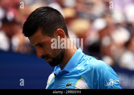 New York, États-Unis. 05 septembre 2023. Novak Djokovic lors de son match de quart de finale contre Taylor Frtiz des États-Unis à l'US Open. Photographie par crédit : Adam Stoltman/Alamy Live News Banque D'Images