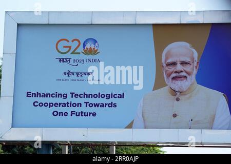 New Delhi, Inde. 05 septembre 2023. Sommet du G20 en Inde se préparant le long d'une rue avant le sommet de deux jours du G20 à New Delhi, en Inde, le 5 septembre 2023. Photo de ABACAPRESS.COM crédit : Abaca Press/Alamy Live News Banque D'Images