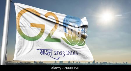 Drapeau g20 inde logo officiel du G20 indien, sommet du G20 Inde, G20 2023 Banque D'Images