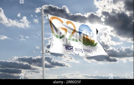 Drapeau g20 inde logo officiel du G20 indien, sommet du G20 Inde, G20 2023 Banque D'Images