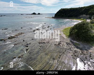 Une vue panoramique d'un paysage côtier rocheux de l'océan au Japon Banque D'Images