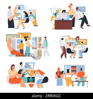 Les personnes travaillant sur le projet ensemble, travail d'équipe Illustration de Vecteur