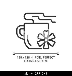 Icône de thé de fleur noire linéaire mince 2D personnalisable Illustration de Vecteur