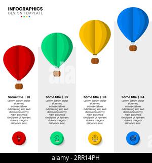 Modèle infographique avec icônes et 4 options ou étapes. Montgolfières. Peut être utilisé pour la mise en page de flux de travail, diagramme, bannière, webdesign. Vector illustra Illustration de Vecteur