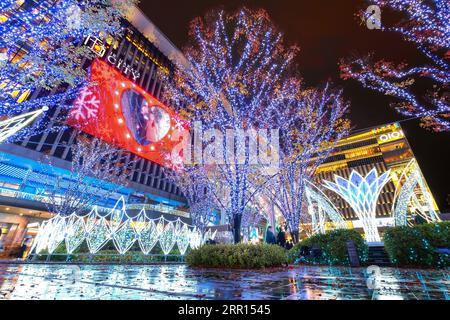 Fukuoka, Japon - novembre 29 2022 : le marché de Noël et illuminations de Fukuoka à la gare JR Hakata est l'un des plus grands marchés de Noël du Japon. Banque D'Images