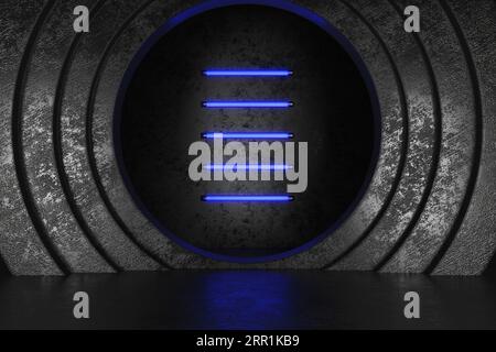 Néon lumière abstraite fond lumineux lignes tunnel Virtual Reality Arch laser show. rendu 3d. Banque D'Images