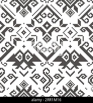 Art folklorique unique philippin - motif sans couture vectoriel inspiré de tissu Yakan, motif rétro textile ou tissu imprimé à partir des Philippines en noir et Illustration de Vecteur