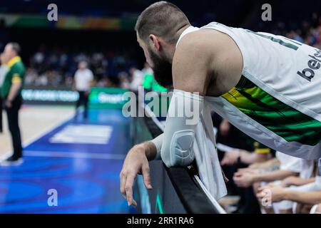 Manille, Philippines. 05 septembre 2023. Jonas Valanciunas de Lituanie a été vu en action lors des quarts de finale de la coupe du monde de basket-ball FIBA 2023 entre la Serbie et la Lituanie au Mall of Asia Arena-Manille. Score final : Serbie 87:68 Lituanie. Crédit : SOPA Images Limited/Alamy Live News Banque D'Images