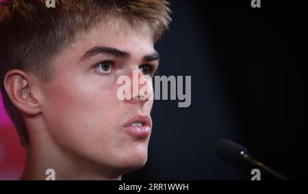 Tubize, Belgique. 06 septembre 2023. Le Belge Charles de Ketelaere photographié lors d'une conférence de presse de l'équipe nationale belge de football Red Devils, mercredi 06 septembre 2023, au siège de la Royal Belgian football Association RBFA à Tubize. Les Devils affronteront l'Azerbaïdjan et l'Estonie plus tard ce mois-ci. BELGA PHOTO VIRGINIE LEFOUR crédit : Belga News Agency/Alamy Live News Banque D'Images