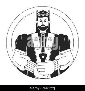 Roi confiant dans le caractère vectoriel blanc noir de ligne plate de couronne dorée Illustration de Vecteur