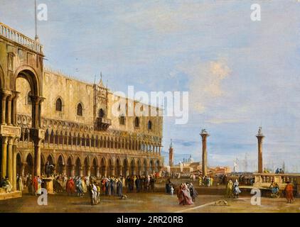 Francesco Guardi, Venise, Une vue de la Piazzetta vers le sud avec le Palazzo Ducale, peinture à l'huile sur toile, 1755-1760 Banque D'Images