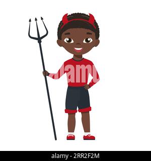 Déguisement d'halloween d'enfant maléfique. Trick ou traiter la tradition, enfants effrayants illustration de dessin animé vectoriel de carnaval Illustration de Vecteur