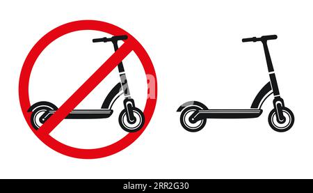 Ne conduisez pas un scooter électrique ici. Panneau d'interdiction rouge avec scooter électrique. Arrêtez. Illustration vectorielle Illustration de Vecteur