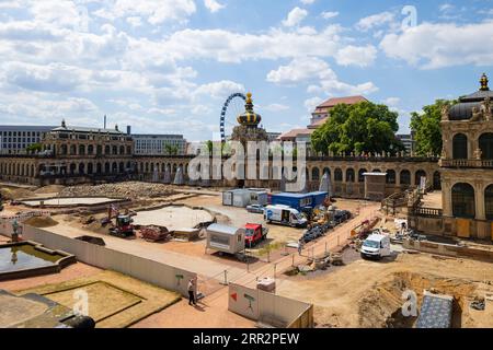 Les travaux de construction se poursuivent dans le jardin d'agrément du Zwinger de Dresde, combinant des fouilles archéologiques avec la pose de nouveaux médias Banque D'Images