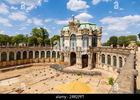 Les travaux de construction se poursuivent dans le jardin d'agrément du Zwinger de Dresde, combinant des fouilles archéologiques avec la pose de nouveaux médias. Vue de Banque D'Images