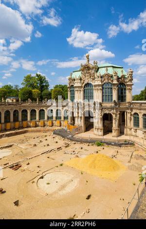 Les travaux de construction se poursuivent dans le jardin d'agrément du Zwinger de Dresde, combinant des fouilles archéologiques avec la pose de nouveaux médias. Vue de Banque D'Images