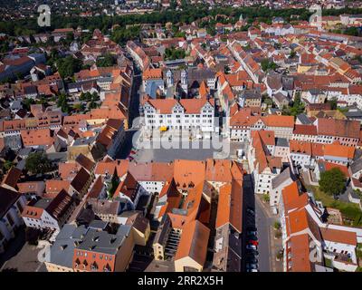 Torgau avec mairie et place du marché Banque D'Images