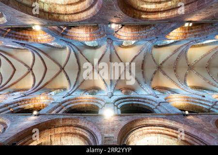 Vue intérieure du toit de la cathédrale St Magnus à Kirkwall, Mainland, Orcades, Écosse, Royaume-Uni. Banque D'Images