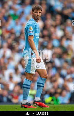 Manchester, Royaume-Uni. 02 septembre 2023. Ruben Dias #3 de Manchester City lors du match de Premier League entre Manchester City et Fulham au Etihad Stadium, Manchester le samedi 2 septembre 2023. (Photo Mike Morese/MI News/NurPhoto) crédit : NurPhoto SRL/Alamy Live News Banque D'Images