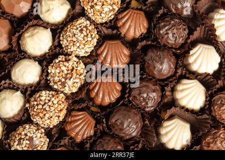 Chocolat à la truffe. Divers pralines au chocolat en vrac Banque D'Images