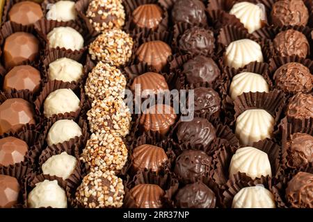 Chocolat à la truffe. Divers pralines au chocolat en vrac Banque D'Images