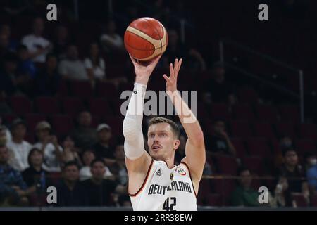 Manille, Philippines. 06 septembre 2023. Basket-ball : coupe du monde, Allemagne - Lettonie, manche à élimination directe, quarts de finale : l'Allemand Andreas Obst lance. Crédit : Matthias Stickel/dpa/Alamy Live News Banque D'Images