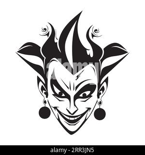 Une icône noire du joker, dans une illustration vectorielle isolée blanche, incarne la nature ludique et amusante du clown. Avec son design fantaisiste et Illustration de Vecteur