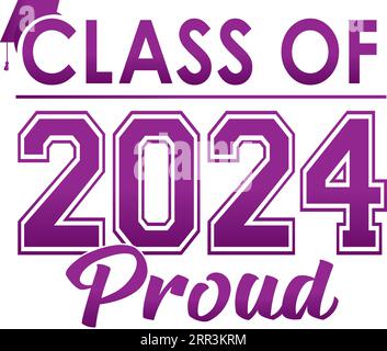 Purple Class of 2024 PROUD logo avec casquette de graduation Illustration de Vecteur