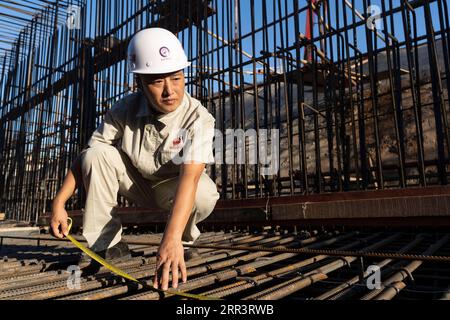 201110 -- VIENTIANE, 10 novembre 2020 -- Xu Zhou inspecte le chantier du projet de chemin de fer Chine-Laos dans la banlieue nord de Vientiane, capitale du Laos, le 8 août 2020. Le chemin de fer Chine-Laos est un projet d'amarrage stratégique entre l'initiative Belt and Road proposée par la Chine et la stratégie du Laos visant à convertir le pays enclavé en une plaque tournante terrestre. L'ingénieur chinois Xu Zhou, qui a reçu la Médaille du 4 mai, un honneur national pour les jeunes Chinois, dirige son groupe du China Railway No. 2 Engineering Group CREC-2 pour effectuer la tâche dans la banlieue de Vientiane. Nos pres Banque D'Images