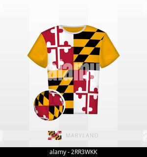 Uniforme de football de l'équipe nationale du Maryland avec ballon de football avec drapeau du Maryland. Maillot de football et ballon de soccerball avec drapeau. Modèle vectoriel. Illustration de Vecteur