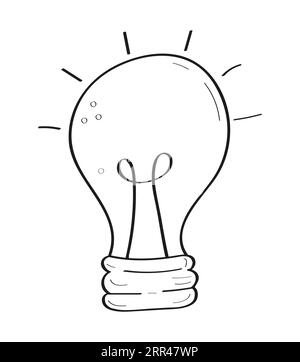 Icône de vecteur d'ampoule dans le style doodle. Dessinez une ampoule de panneau de brainstorming dans un style plat. Illustration de Vecteur