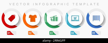 Boutique et commerce ensemble d'icônes, icônes diverses telles que billet, chemise, carte de crédit, ordinateur portable et code à barres, modèle d'infographie vectorielle de conception plate, Web mais Illustration de Vecteur