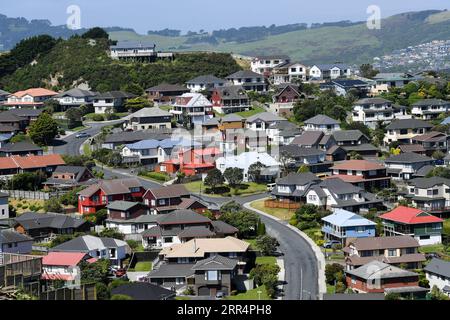 201211 -- NOUVELLE-ZÉLANDE, 11 décembre 2020 -- une photo prise le 11 décembre 2020 montre des maisons dans la banlieue de Wellington, en Nouvelle-Zélande. Les prix médians de l'immobilier en Nouvelle-Zélande ont augmenté de 18,5 pour cent en glissement annuel en novembre pour atteindre un sommet record de 749 000 dollars néo-zélandais 532 491 dollars américains, alors que les ventes immobilières en novembre étaient en hausse de 29,6 pour cent par rapport à la même période l'an dernier et que les niveaux de stocks étaient au plus bas jamais atteint, l'Institut immobilier de Nouvelle-Zélande REINZ a déclaré vendredi. NOUVELLE-ZÉLANDE-PRIX IMMOBILIERS-VENTES IMMOBILIÈRES-UP-COVID-19 GUOXLEI PUBLICATIONXNOTXINXCHN Banque D'Images