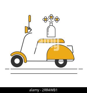 Bannière d'icône de moto de livraison de fleurs Illustration de Vecteur