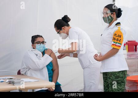 201224 -- MEXICO, le 24 décembre 2020 -- Un travailleur médical L reçoit un vaccin contre la COVID-19 à l'Hôpital général de Mexico, Mexique, le 24 décembre 2020. Le Mexique a lancé jeudi sa campagne de vaccination contre le COVID-19, avec un vaccin développé par le laboratoire américain Pfizer et son partenaire allemand BioNTech. Photo de /Xinhua MEXICO-MEXICO CITY-COVID-19-VACCINATION CAMPAGNE LuisxLicona PUBLICATIONxNOTxINxCHN Banque D'Images