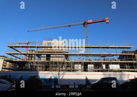 210109 -- DUBLIN, 9 janvier 2021 -- une photo prise le 8 janvier 2021 montre un chantier de construction à Dublin, en Irlande. Le Premier ministre irlandais Micheal Martin a annoncé mercredi un certain nombre de mesures supplémentaires afin de supprimer la flambée des cas de COVID-19 dans le pays. Selon les nouvelles règles, tous les chantiers de construction non essentiels devraient être fermés à partir de 6 heures le 8 janvier, avec des exceptions pour ceux liés à l’investissement étranger direct, à l’exportation, à la santé, au logement social et à d’autres besoins essentiels. IRLANDE-DUBLIN-COVID-19-RESTRICTIONS SUPPLÉMENTAIRES Xinhua PUBLICATIONxNOTxINxCHN Banque D'Images