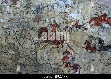 Peinture murale chinoise ancienne dans un musée, gros plan de photo Banque D'Images
