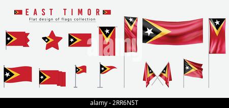 Drapeau du Timor oriental, design plat de la collection de drapeaux Illustration de Vecteur