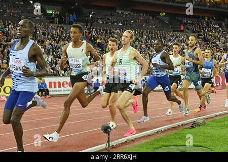 Yared Nuguse (USA) remporte le 1.500m en 3:30,49 lors de la Weltkasse Zurich au Letzigrund Stadium, jeudi 31 août 2023, à Zurich, Suisse. (Jiro Mochiuzki/image du sport) Banque D'Images