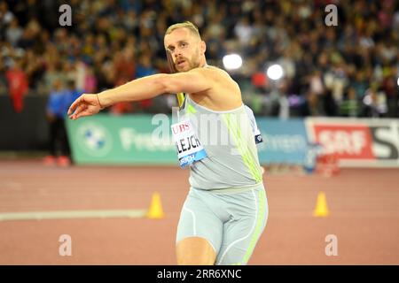 Jakub Vadlejch (CZE) remporte le javelot à 281-8 (85.86m) lors de la Weltkasse Zurich au stade Letzigrund, jeudi 31 août 2023, à Zurich, Suisse. (Jiro Mochiuzki/image du sport) Banque D'Images