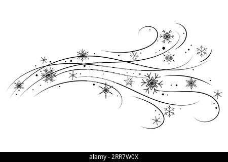 Illustration d'un griffon de vent de neige. Les flocons tourbillonnent le blizzard. Tempête de neige froide ondulée. Vector Wavy Flow Foe décoration de Noël Illustration de Vecteur